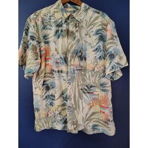 Territory Ahead Hawaiian Shirt XL Blue Beige Floral Camp Beach Casual Men